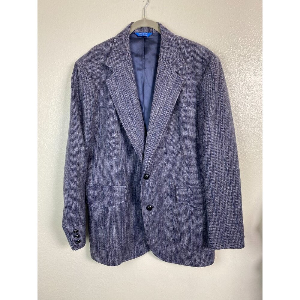 Vintage Pendleton Mens Virgin Wool Blazer Size 42 Gray Blue Herringbone Tweed